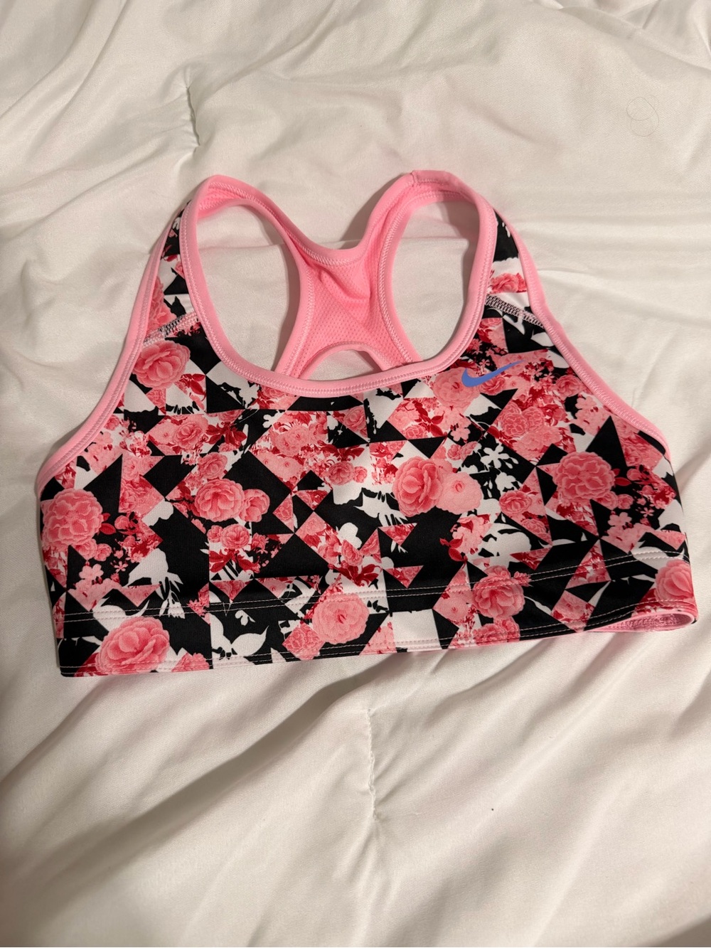 Nike Pink Floral Racerback Sports Bra on Black